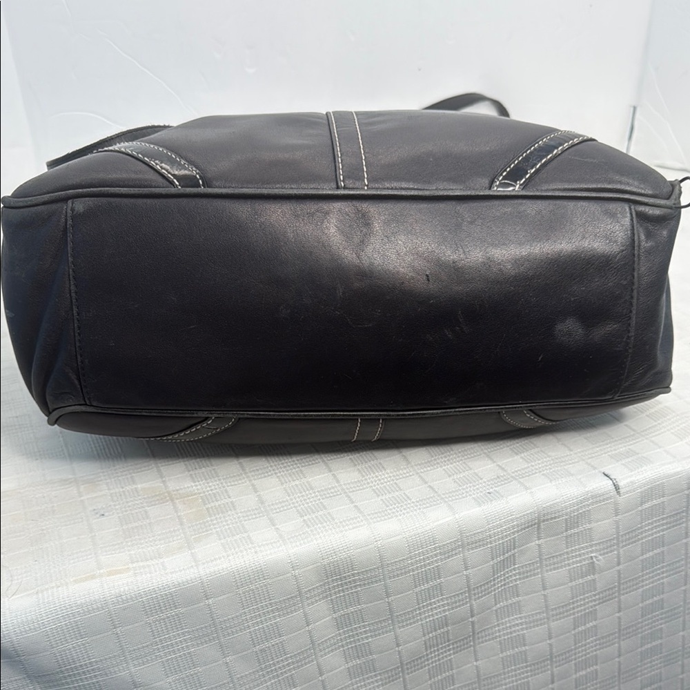 Coach Black Leather Tote with Silver Hardware - Picture 5 of 9